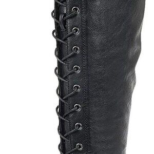 Women's Black PU Lace-up Boots 8.5 Rubber Sole 16 Inch Shaft Winter Style